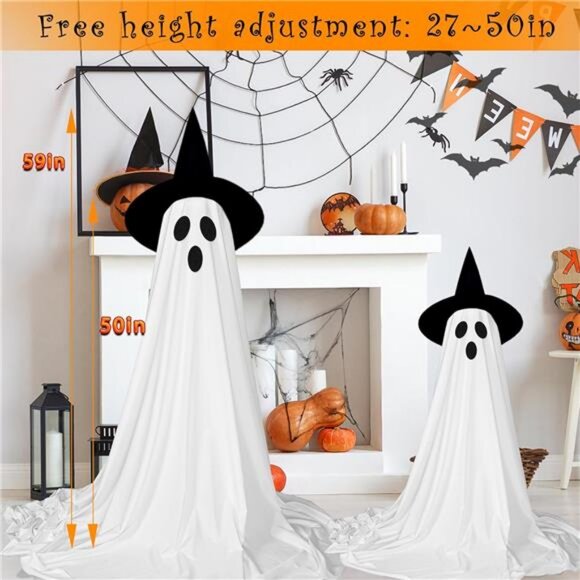 2 Packs Halloween Ghost Decor with Remote String Lights for Indoor/Outdoor - Picture 3 of 7